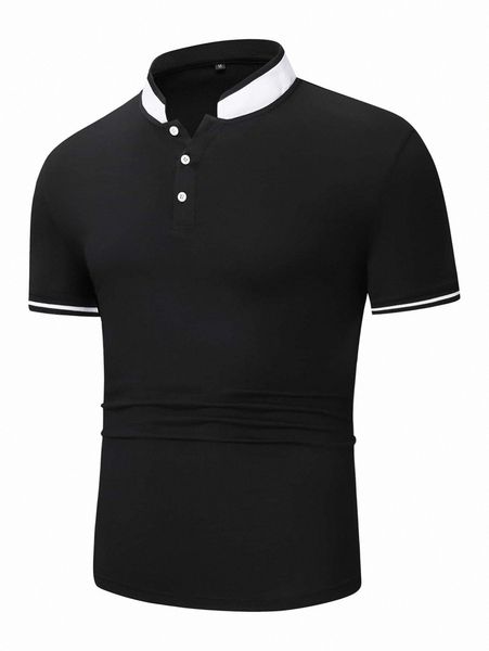 

men contrast trim polo shirt 90a8#, White;black