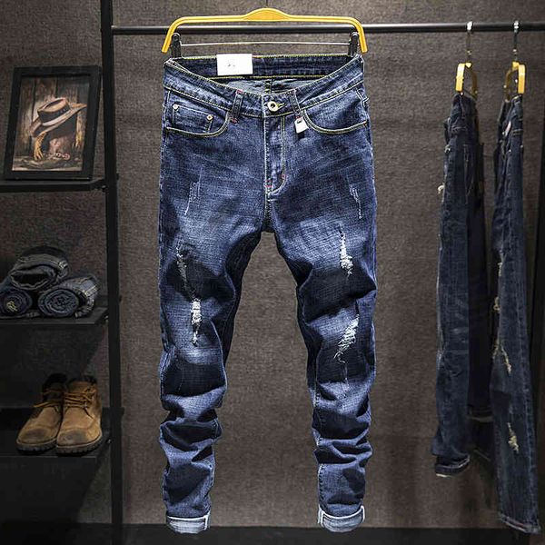 

men's jeans casual pants korean men's elastic slim fit jeans twoa, Blue