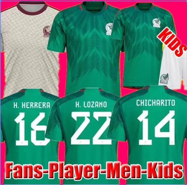 

soccer jersey thailand 2022 mexico fans player version h. losano chicharito g dos santos 22 23 football shirt men and kids sets uniform aa, Black;yellow