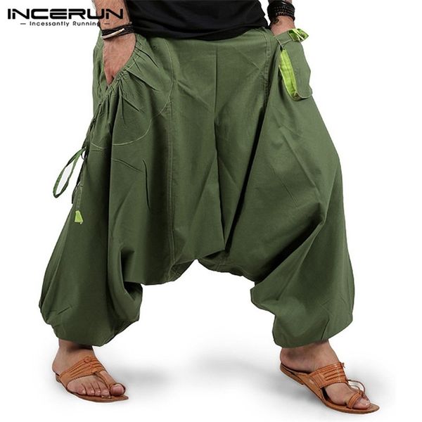 

fashion harem joggers streetwear elastic waist loose drop crotch trousers men pockets solid pants incerun s5xl 7 220708, Black