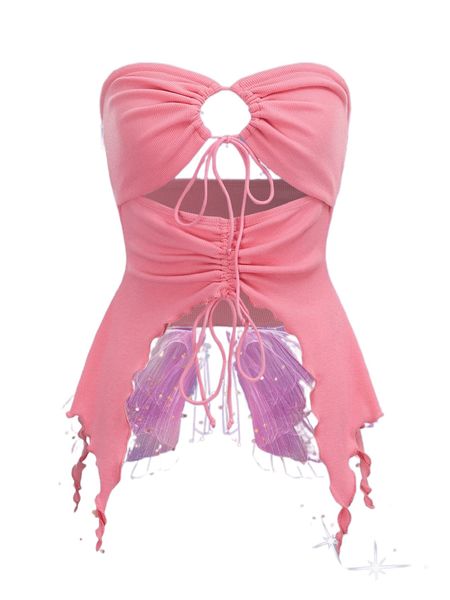 

knot front cut out drawstring asymmetrical hem tube i8or#, White