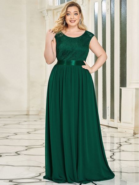 

ever-pretty plus solid contrast lace a-line dress d36m#, Black