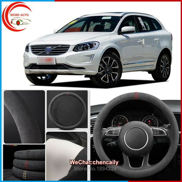 

for volvo xc60 car steering wheel cover black alcantara suede safe non-slip wear