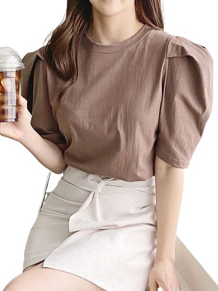 

dazy puff sleeve round neck tee f129#, White