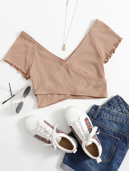 

cross wrap solid crop e8tg#, White