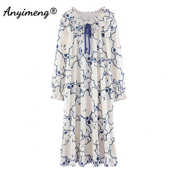 

long dressing autumn womens sleepwear winter arrival pink hearts printing chic ins kintted cotton big size night gown, Black;red