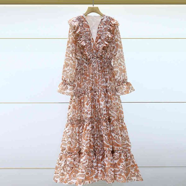 

casual dresses fadan  family early spring female v-neck ruffle shoulder sleeve printed waist closing jumpsuit dress, Black;gray