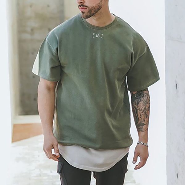 

high-end summer letter embroidery washed vintage tee t-shirts men women classic popular crewneck comfort solid short sleeve high street t-sh, White;black