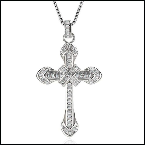 Anhänger Halsketten Mode Kreuz Direkt Gold Schwarz Kristall Jesus Halskette Schmuck Micro-Set Baguette Schlüsselbein Drop Lieferung 2 Mjfashion DH0H5