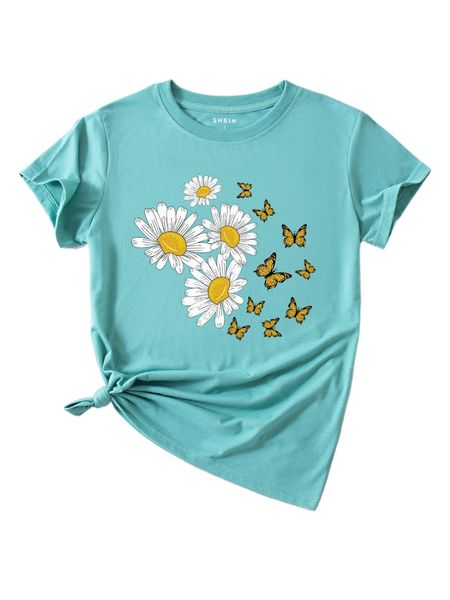 

daisy and butterfly print tee 56k3#, White