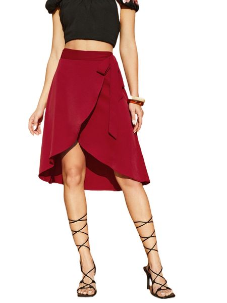 

tie side wrap skirt h6hp#, Black