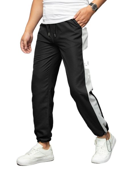 

men contrast side seam drawstring waist pants 20dj#, Black