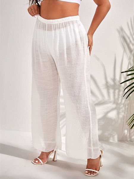 

plus plain cover up pants v8ed#, Black
