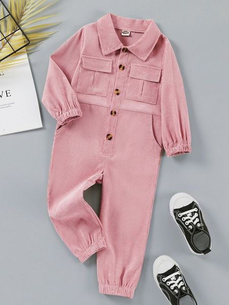 

toddler girls flap pockets button through corduroy jumpsuit she, Blue