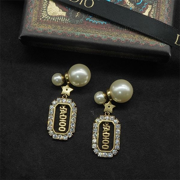 

80% off outlets pearl pendant hollow out letters women's style earrings, Golden
