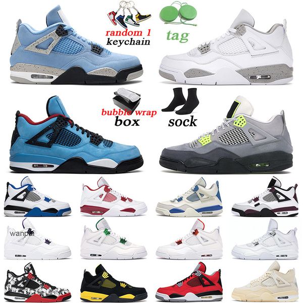 

with box original basketball shoes jumpman 4 neon men women 4s university blue fire red black cat white oreo mens trainer sports sneakers