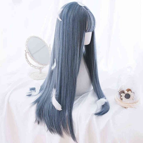 

nxy hair wigs long straight wigs lady gray blue high temperature resistant synthetic wig cosplay party natural wig 0505, Black