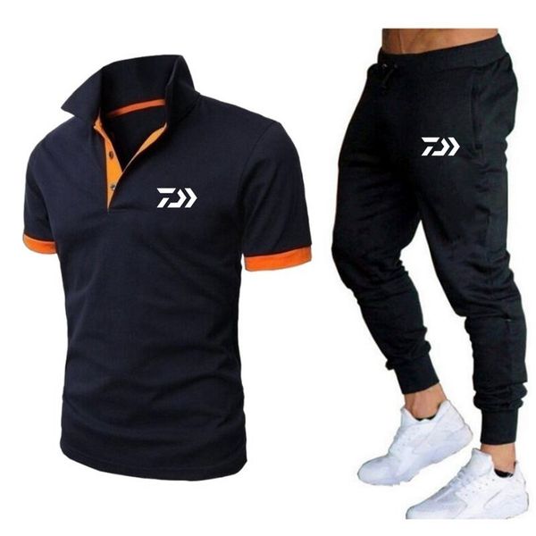 

2 piece set men s daiwa fishing t shirt shorts summer polo short sleeved trousers thin pants sportswear basketball shirt 220718, Black
