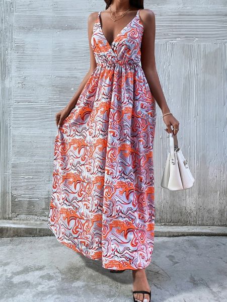 

allover print maxi cami dress 94si#, Black;gray