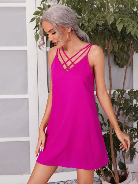 

criss cross front v-back dress e7q9#, Black;gray