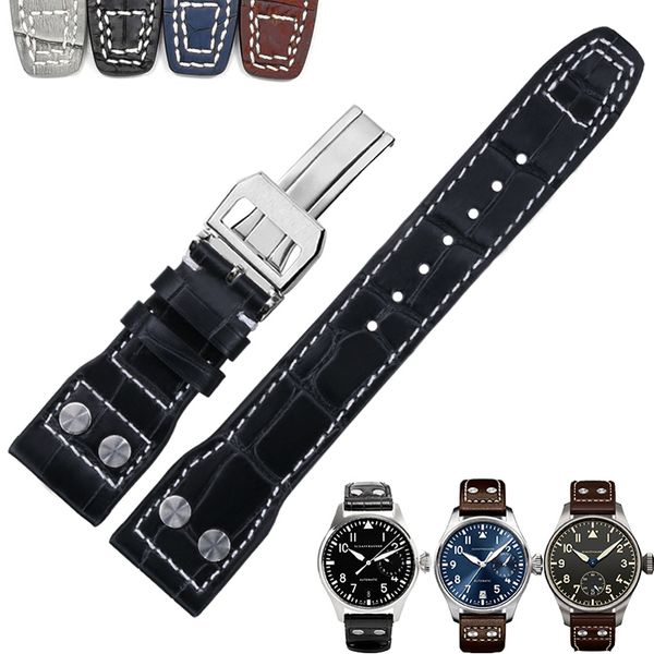 

watch band for iwc pilot's watches portugieser genuine leather men cowhide strap watch accessories bracelet belt, Black;brown