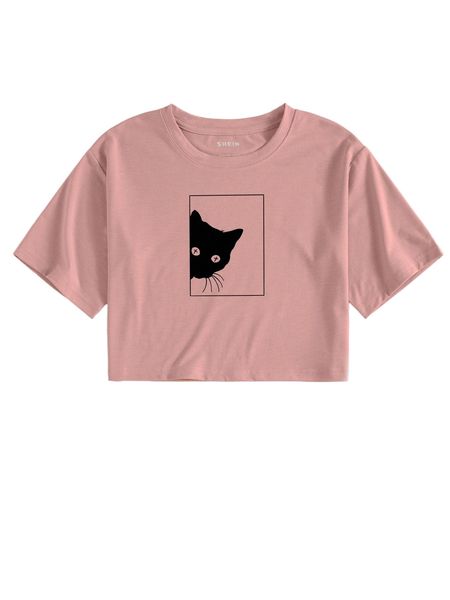 

cat print crop tee h8zn#, White