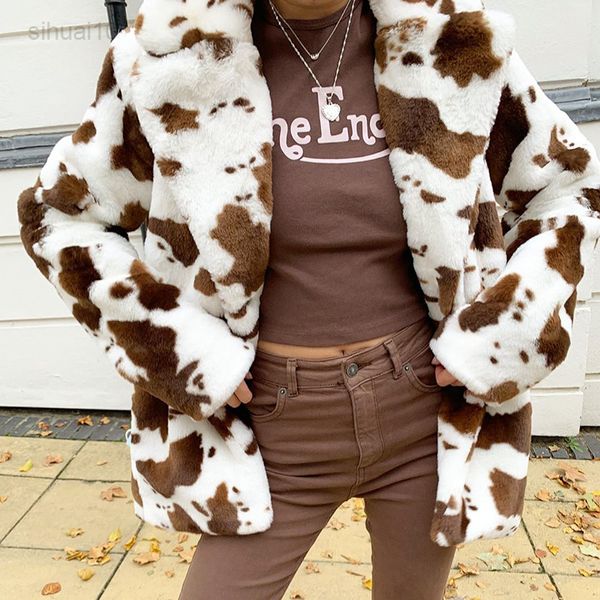 Leopard Print Casual Lose Faux Pelzmantel Warme Frau Mantel 2020 Winter Streetwear Weibliche Flauschigen Mantel Y2K Mode Outfit L220725