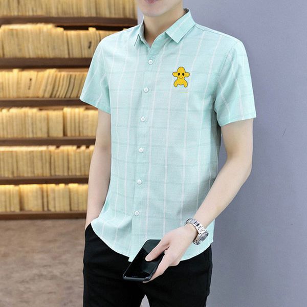 

mens business shirt luxury slim silk summer t shirts short sleeve casual dress shirt clothing plaid brand -3xl, White;black