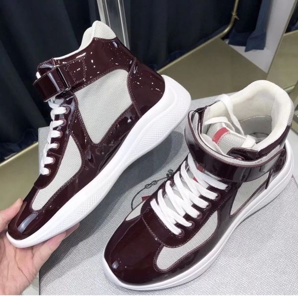 

2022 americas cup high-sneakers shoes men's casual walking rubber sole men's sports mesh fabric & patent leather couple trainer di, Black