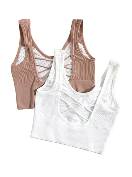 

2pcs medium support seamless lightweight crisscross sports bra c5tt#, Gray