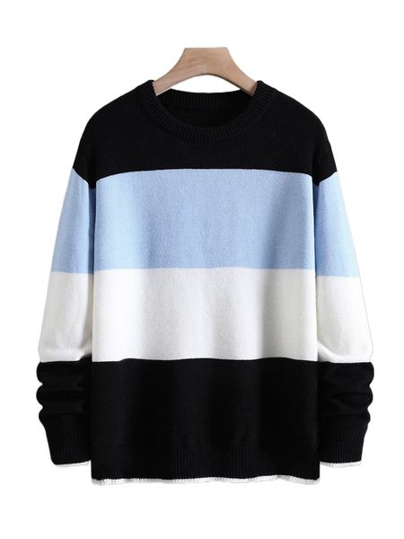 

men color block drop shoulder sweater k4np#, White;black