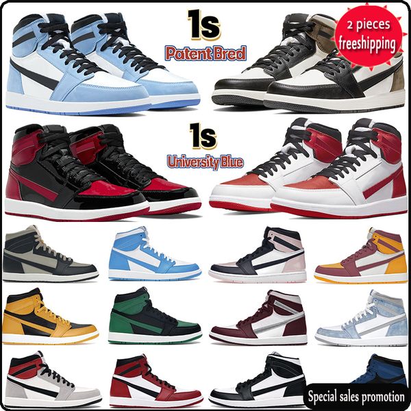 

2022 jumpman 1s og men women high basketball shoes sneakers dark mocha bred patent heritage hyper royal university blue twist atmosphere, Black