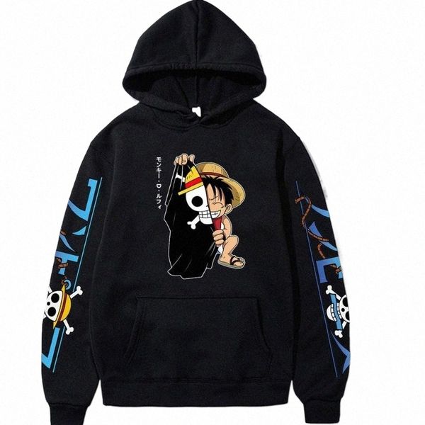

men's hoodies & sweatshirts anime men women fashion luffy pullover oversized hoodie sweats boy hip hop coat boys mens clothing sudadera, Black