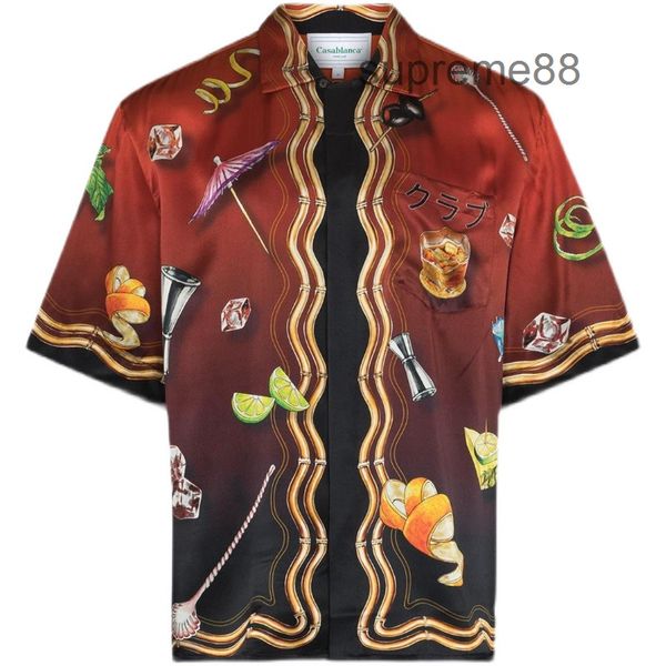 

casablanca mens designer shirts 22ss bar vodka whisky glass hawaiian silk sets pants shorts short sleeve shirt, White;black
