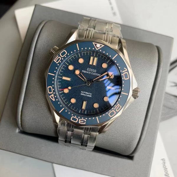 

42mm ceramic bezel mens automatic mechanical watch black blue canvas stainless steel luminous, Slivery;brown