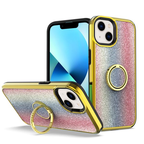 

pc electroplating flash powder cases for iphone 13 13pro 13promax iphone12 12pro diamond phoneholder ring bracket with oppbags