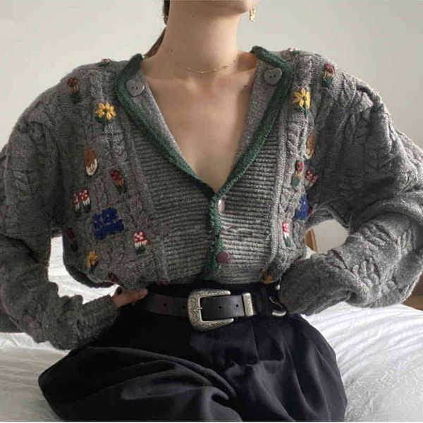 

women's hoodies sweatshirts design sense embroidery v-neck knitted cardigan women's early autumn foreign style aging xfwo, Black