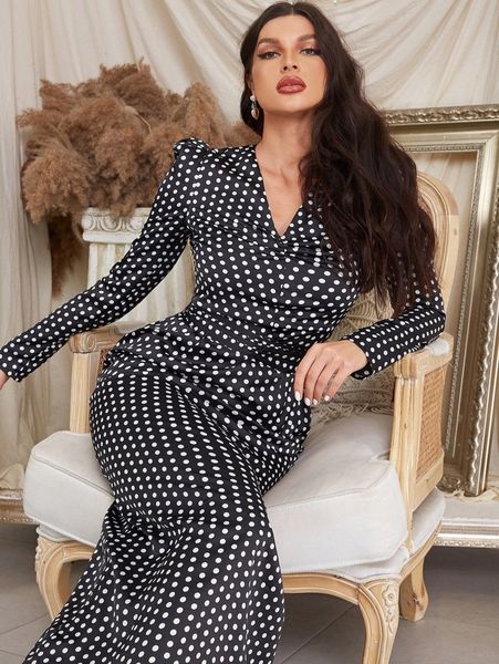 

polka dot ruched bust belted dress z0fo#, Black;gray