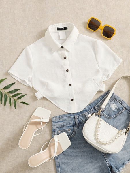 

cut out tie backless bandana hem crop shirt h3ro#, White