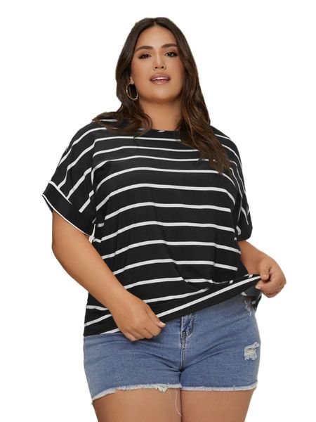 

plus striped batwing sleeve blouse a2zt#, Black