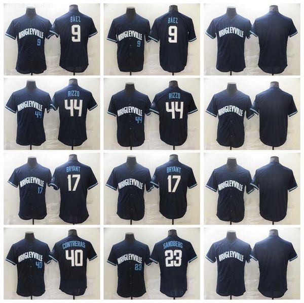 

man baseball 23 ryne sandberg jerseys 40 willson contreras 9 javier baez 44 anthony rizzo 17 kris embroidery and sewing navy blue color flex, Blue;black