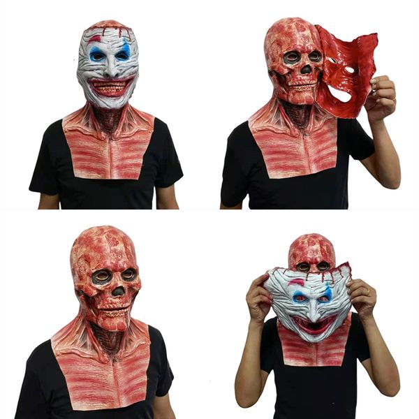 Maschere per feste Halloween Joker Jack Clown Maschera spaventosa Adulto Macabro Double Face Pelle Lattice Horror Teschio Due strati Ghostface Scheletro Decorazione 230206