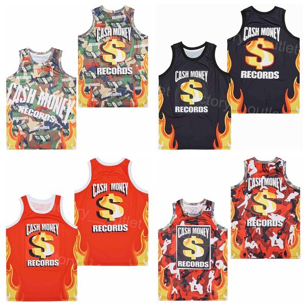 Film Pallacanestro CASH MONEY RECORDS Jersey Uomo Uniforme universitaria Squadra Nero Rosso Camo HipHop Per gli appassionati di sport Liceo Hip Hop Ricamo Università Traspirante Alta