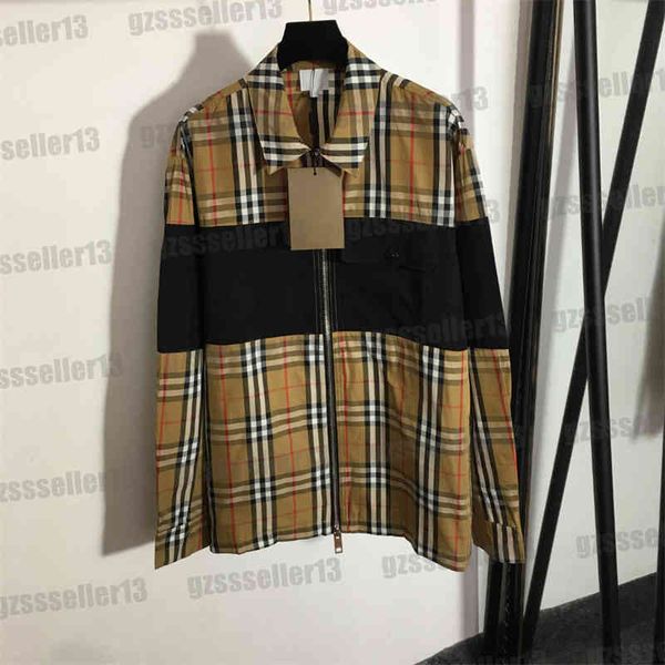 

luxury women jackets black paneled thin zip check shirt jacket fashion brand lapel classic plaid stripes womens designer jacket, Black;brown