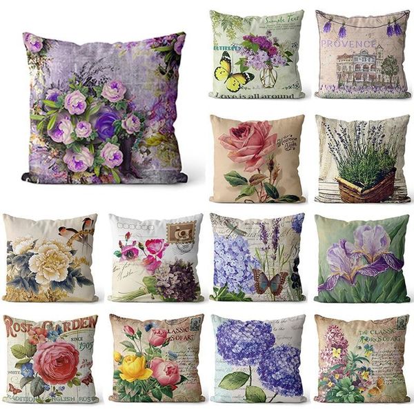 Travesseiro Provence Kissen Lavender Decorative Pillows Sofá Cushion Flores personalizadas Presentes de nascimento de bebê Jogue Casepillow