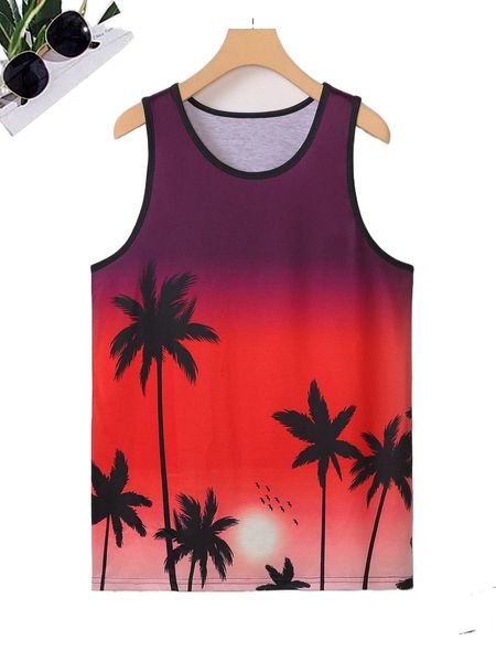 

men palm tree print ombre tank p3oa#, White;black