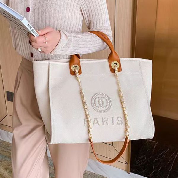 

classic fashion brand beach bags ch women handbags pearl evening bag designers female canvas portable high-capacity luxury trend big handbag, Black;red