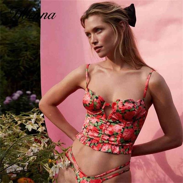 

hbenna floral print crop women hollow out camisole sleeveless backless women summer tank women rose print camis 210401, White
