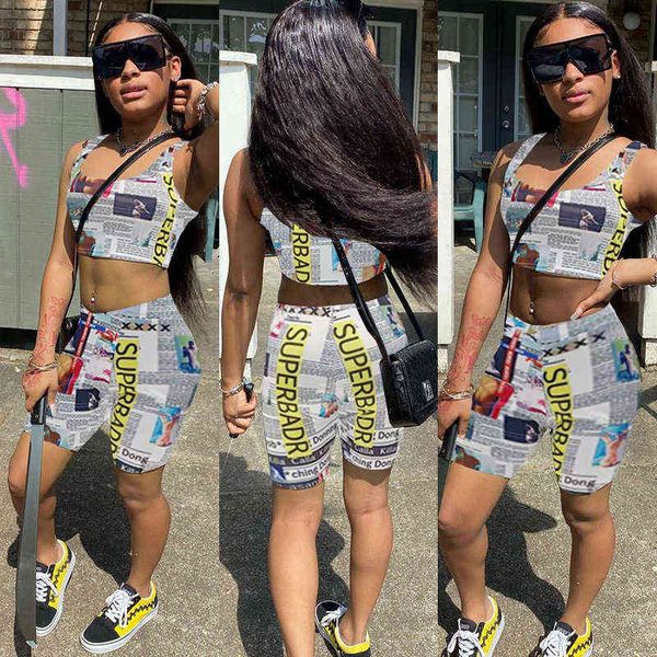 

m2048 women's street trendsetter printed vest sleeveless suit, White