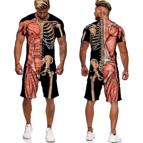 Personalità Scheletro Organi interni T-shirt stampata in 3D pantaloncini unisex Divertente Halloween Skull Cosplay tuta corta 220524